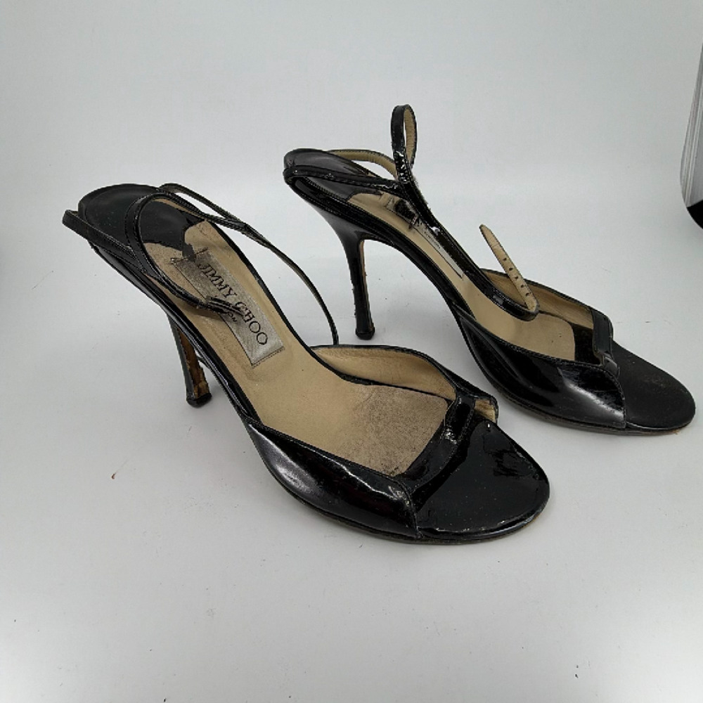 Jimmy Choo Black Patent Leather Slingback Sandal 38 - Picture 2 of 8